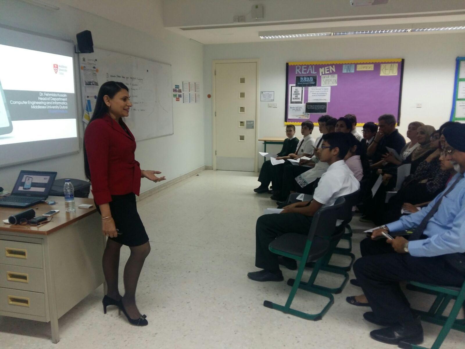 Dr. Fehmida Hussain delivers a talk at Careers evening, Jumeirah College Dubai on 8 February 2016