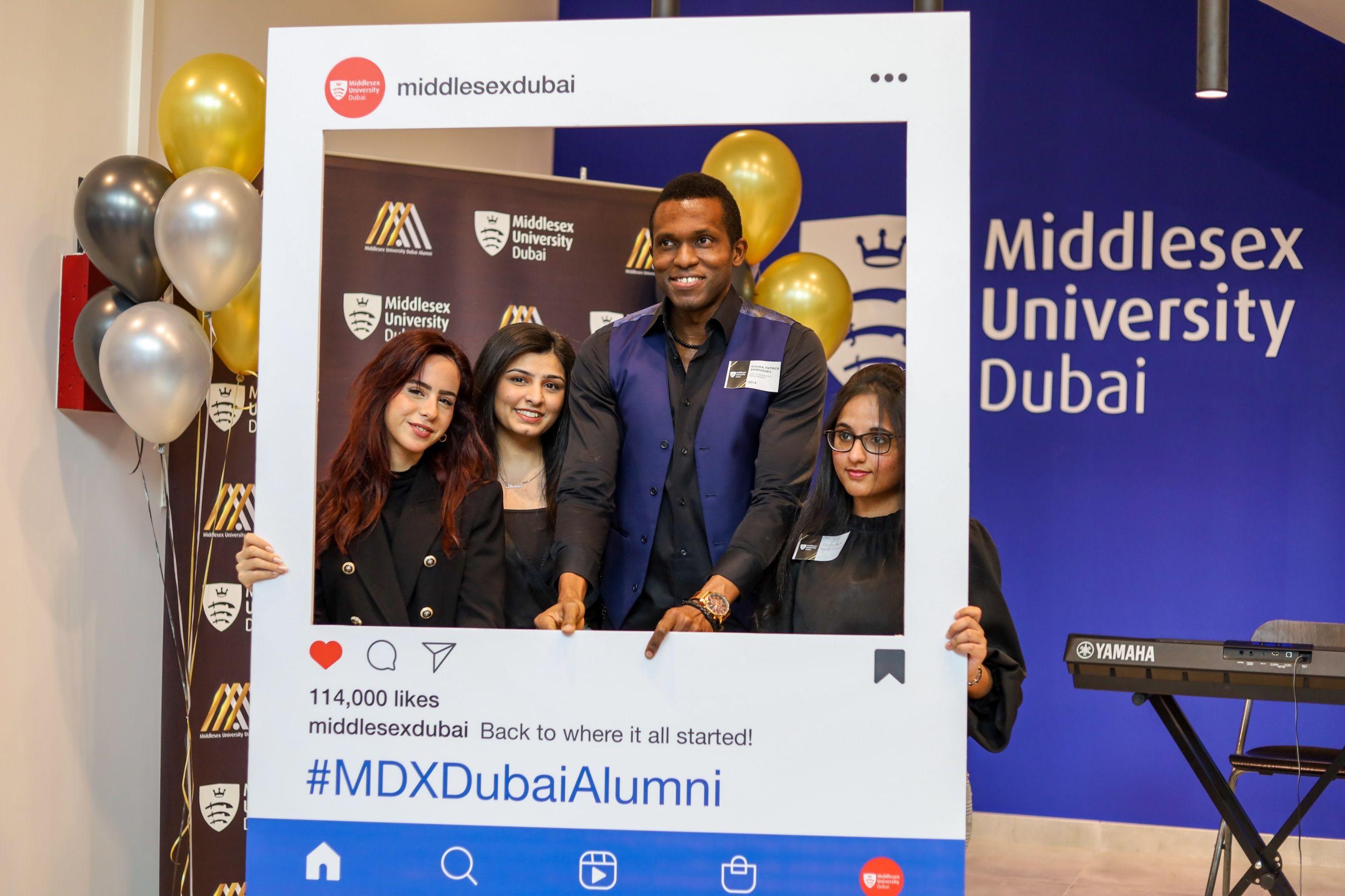 On Saturday 14th January, over 100 past students of Middlesex University Dubai came together to celebrate their successes at our Alumni Association Event. 

The Dubai Knowledge Village Campus opened its doors in the early evening and the alumni of all programmes immediately began filing in, with familiar face after familiar face being welcomed by the MDX faculty. 